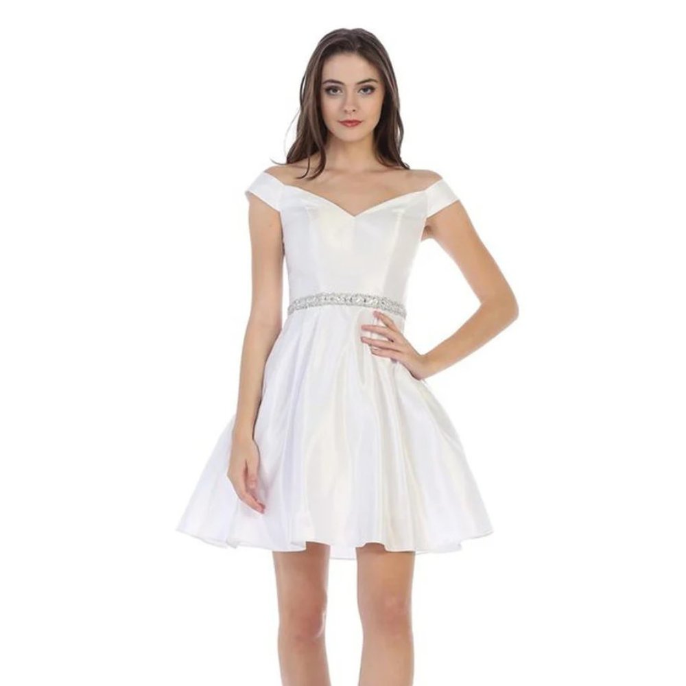 CINDY COLLECTION USA - SATIN BEADED WAIST FIT & FLARE DRESS 1535